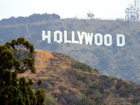 The Hollywood sign on a hillside above Los Angeles.